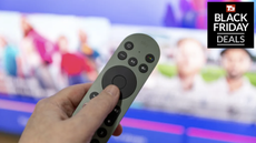 Sky Glass Air remote pointing at a TV (Black Friday deal)