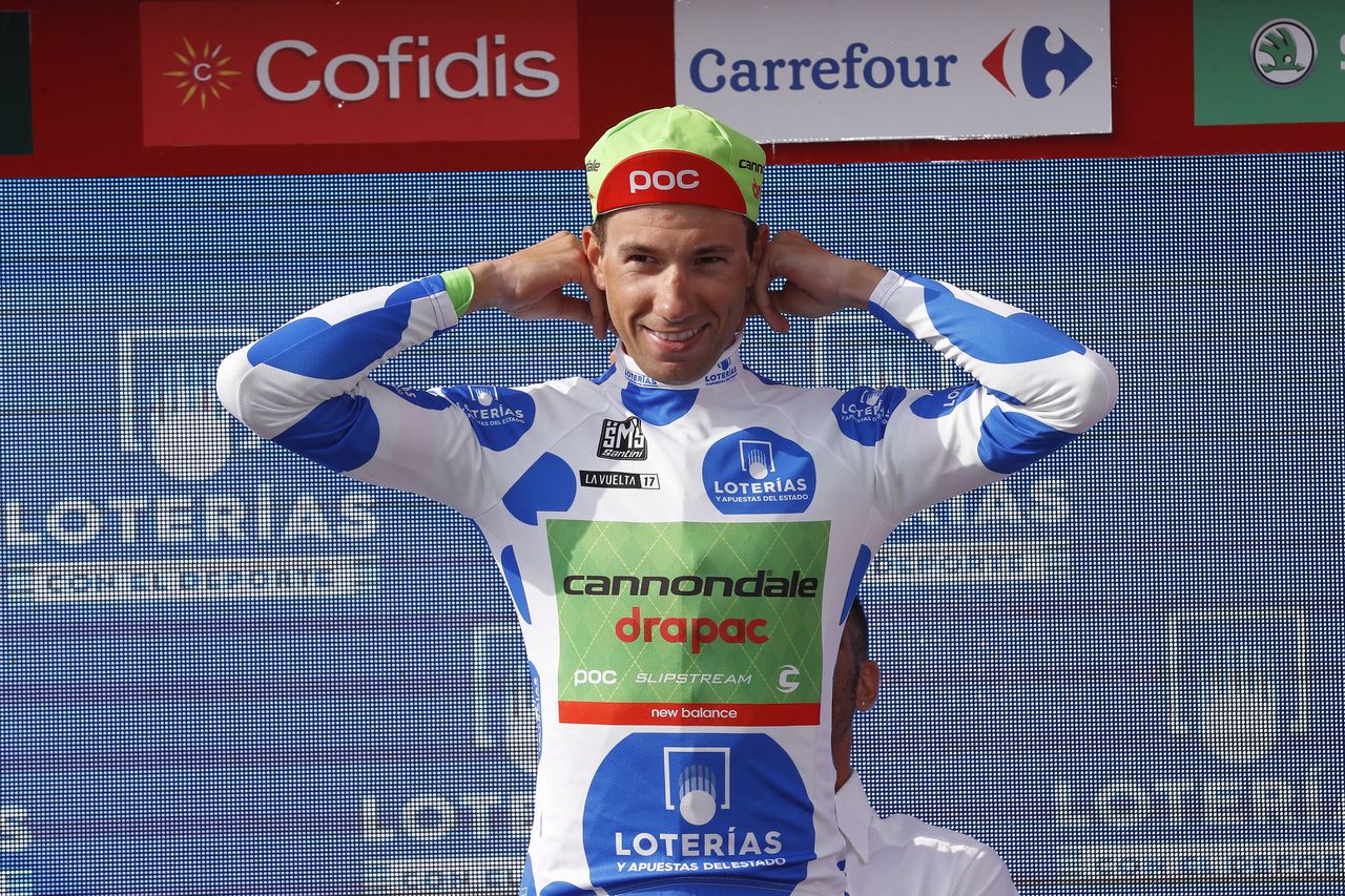 Davide Villella in the mountains jersey after stage 14 of the Vuelta a Espa&ntilde;a