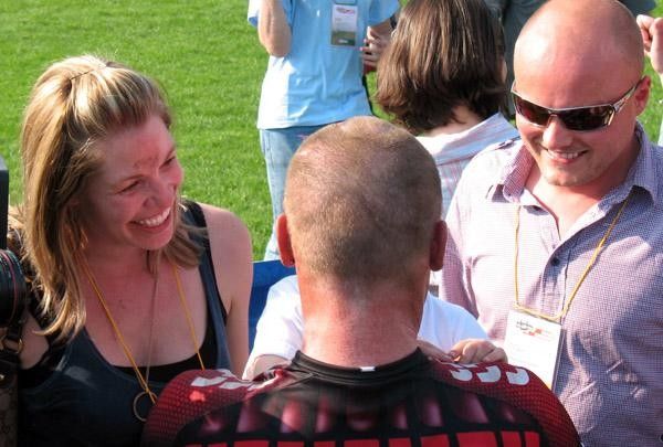 O'Grady has left his mark in Paris-Roubaix but also on his wife's forehead.
