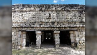 A stone building at Chichen Itza with rooms underneath.
