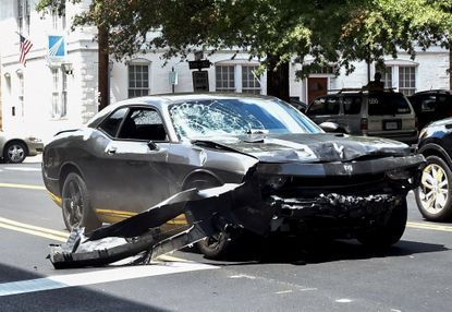 The silver Dodge Charger used to injure a group of protestors.