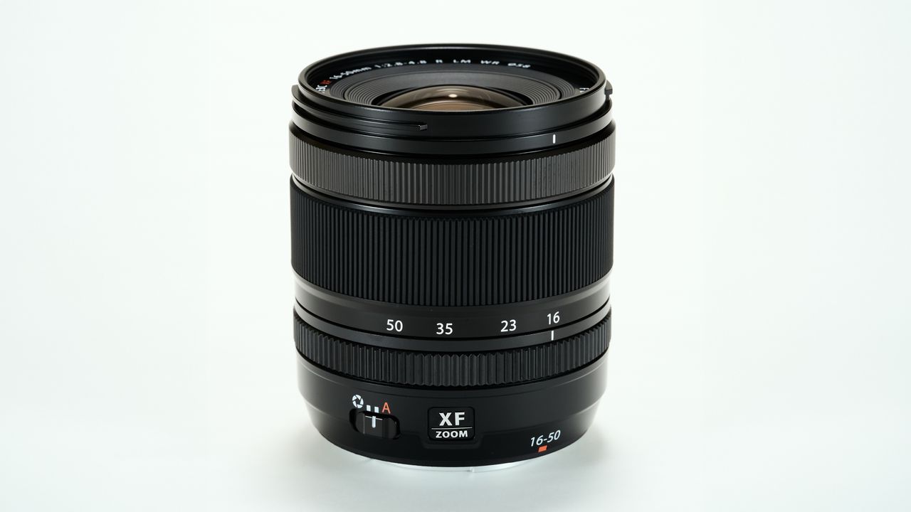 Fujifilm XF 16-50mm f/2.8-4.8 R LM WR lens against a plain light background