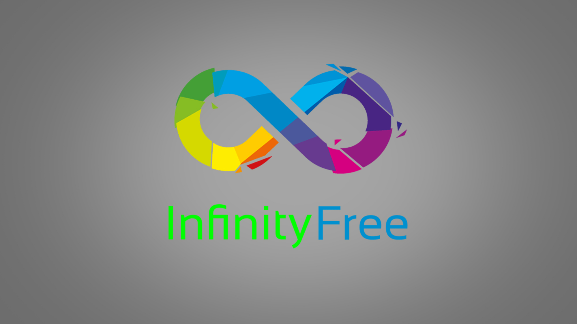 Multicoloured InfinityFree logo on grey background