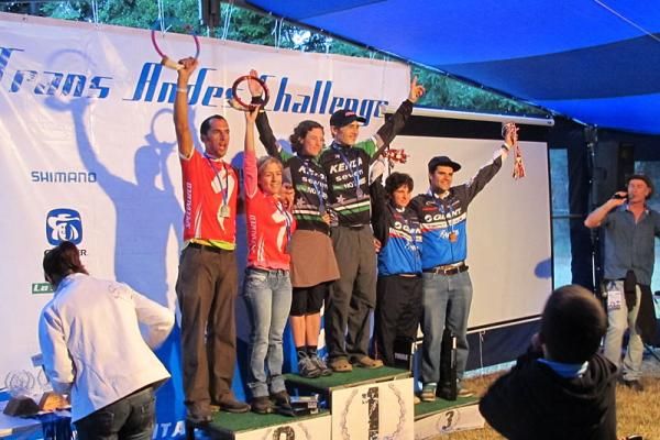 The final podium at the Trans Andes Challenge in the mixed duo category