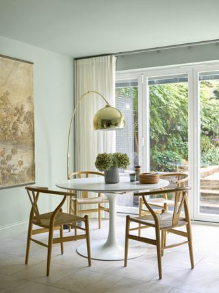 grey green dining room in Benjamin Moore Crystalline