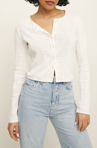 Ari Pointelle Knit Organic Cotton Cardigan