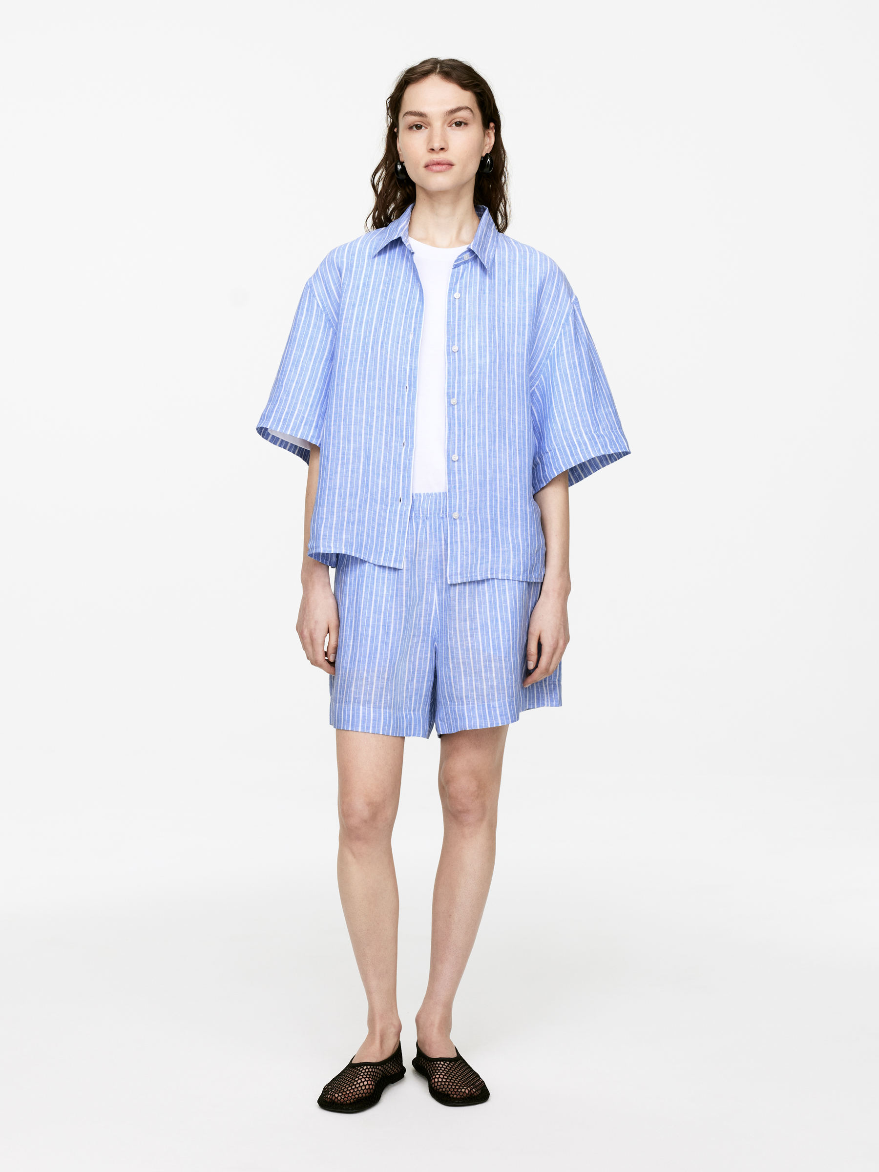 Linen Shorts 
 Blue/white 
 Women 
 Arket Gb