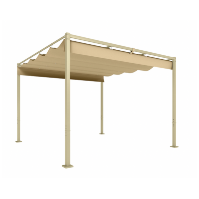 A timber frame pergola with retractable roof