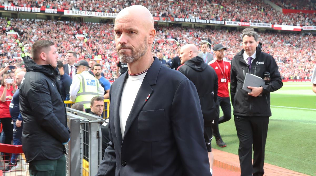 Manchester United manager Erik ten Hag walks out ahead of the Premier League match between Manchester United and Brighton &amp; Hove Albion at Old Trafford on August 07, 2022 in Manchester, England