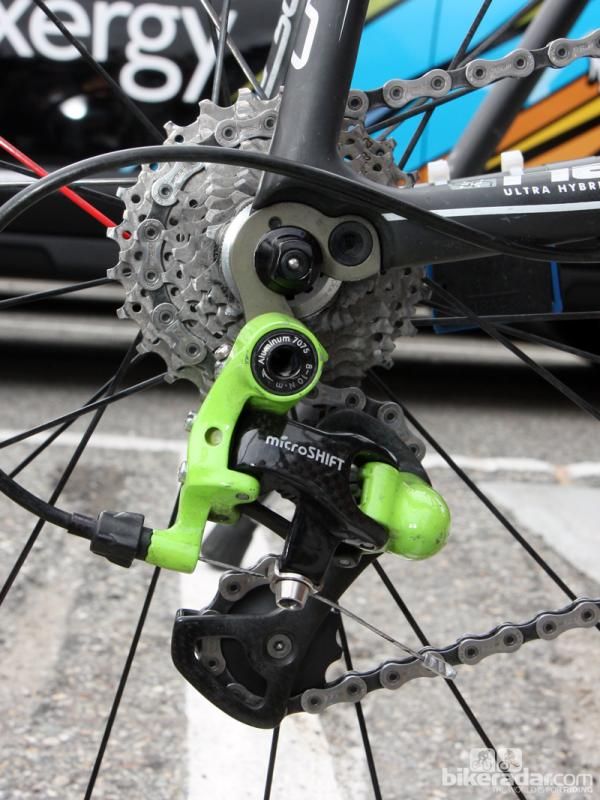 It's tough to overlook Team Exergy's Microshift derailleurs what with their bright green finish.