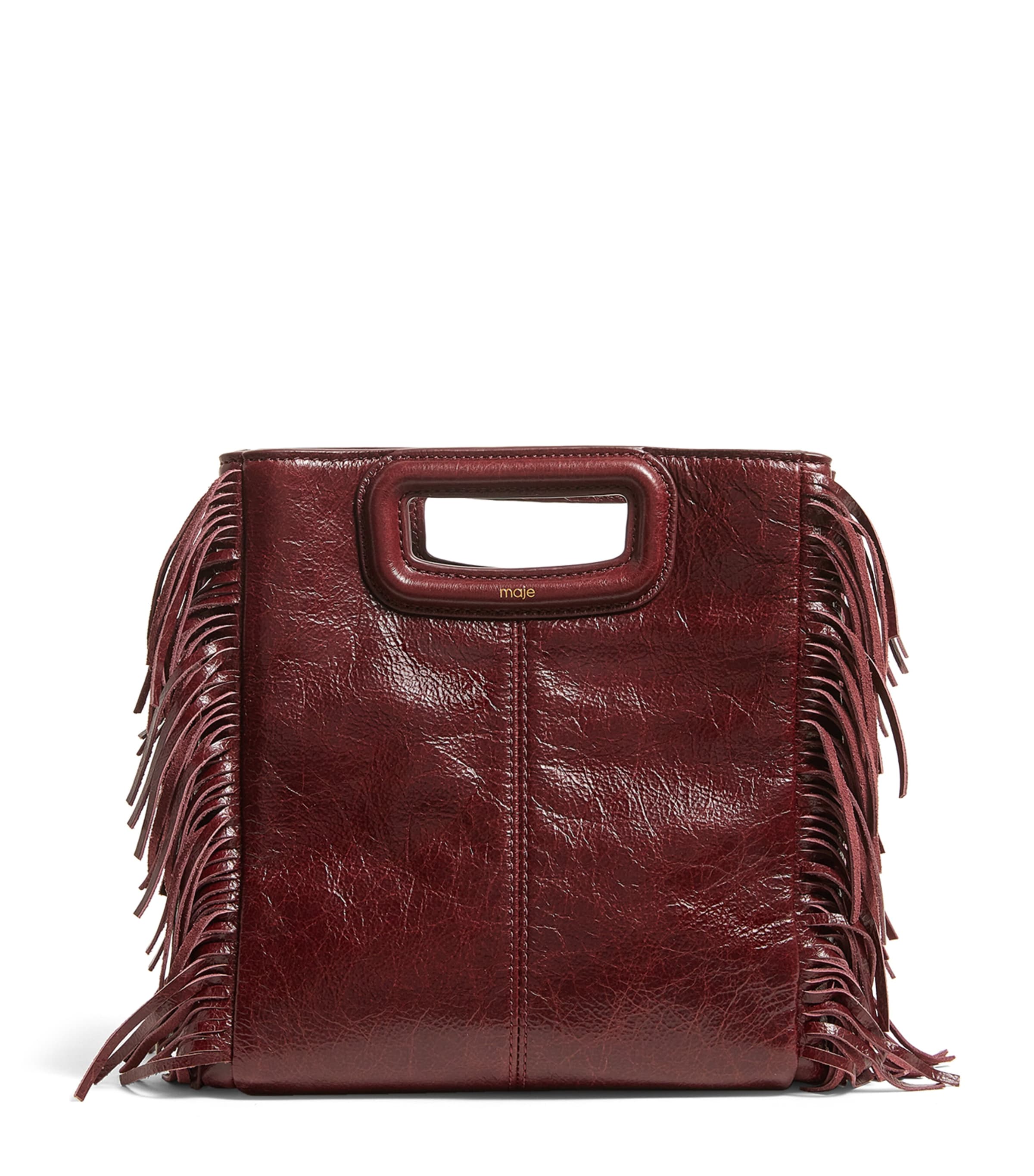 Maje Cracked Leather Fringed M Bag