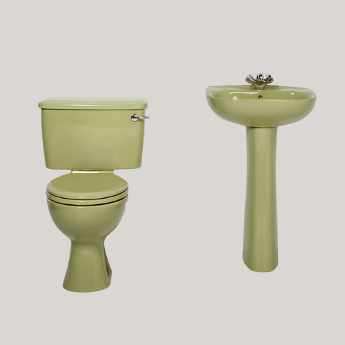 Retro Toilet &amp;amp; Basin Set Avocado With Round 1 Taphole Basin