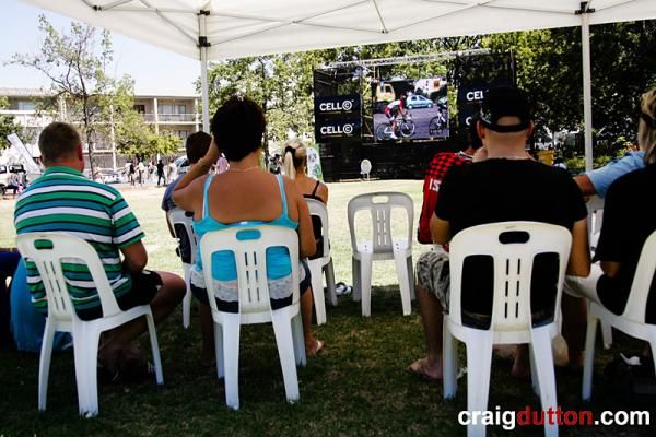 Spectators watch the live television coverage.