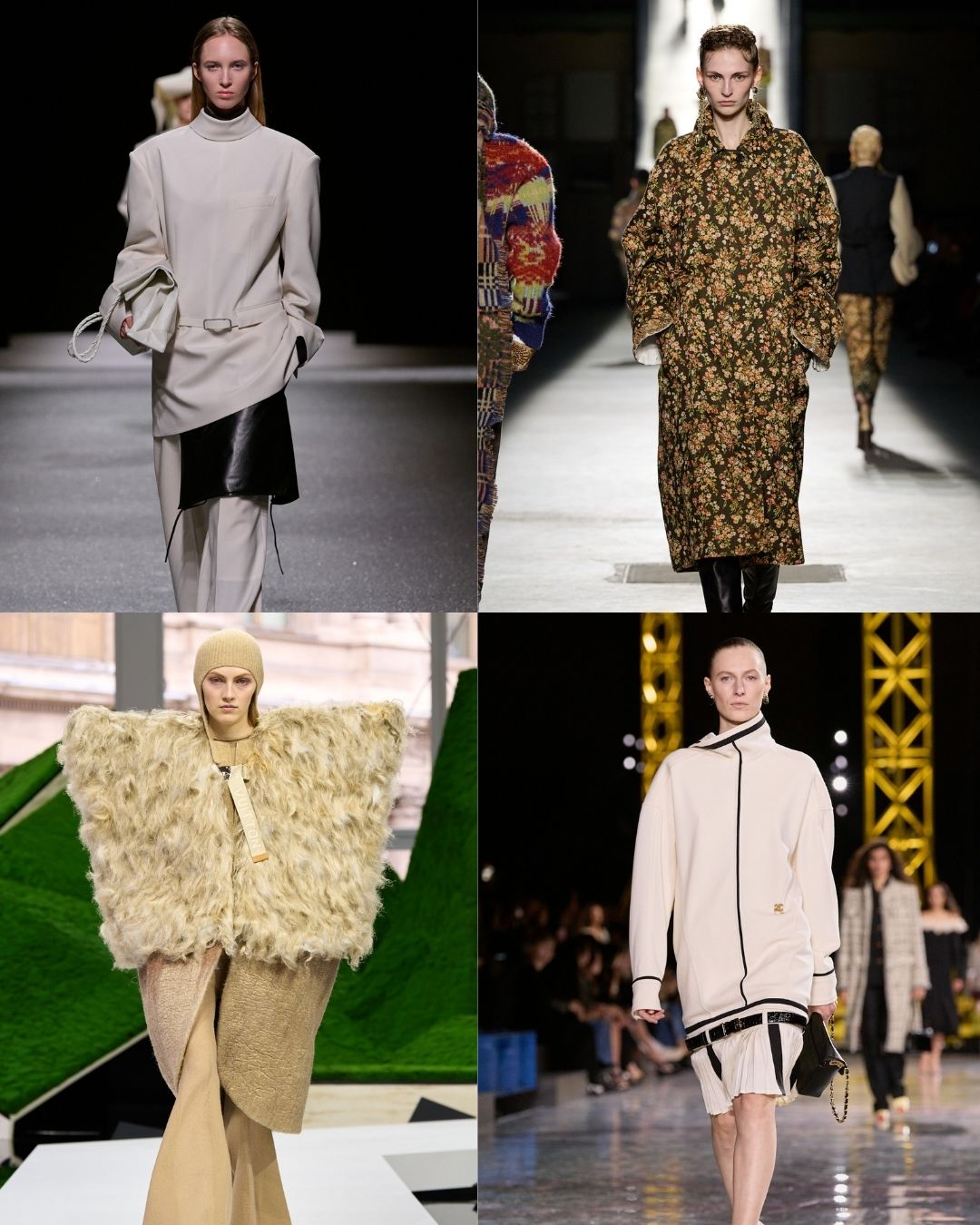 Model collage of oversized looks on the AW26 runway