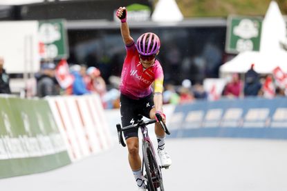 Ashleigh Moolman-Pasio (SDWorx) wins stage two of the 2022 Tour de Romandie Feminin at Thyon 2000.