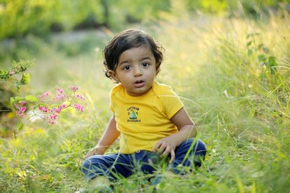 Baby Sitting In Grassy Garden