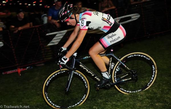 Julie Krasniak (Rapha Focus) maintaining contact with the leaders
