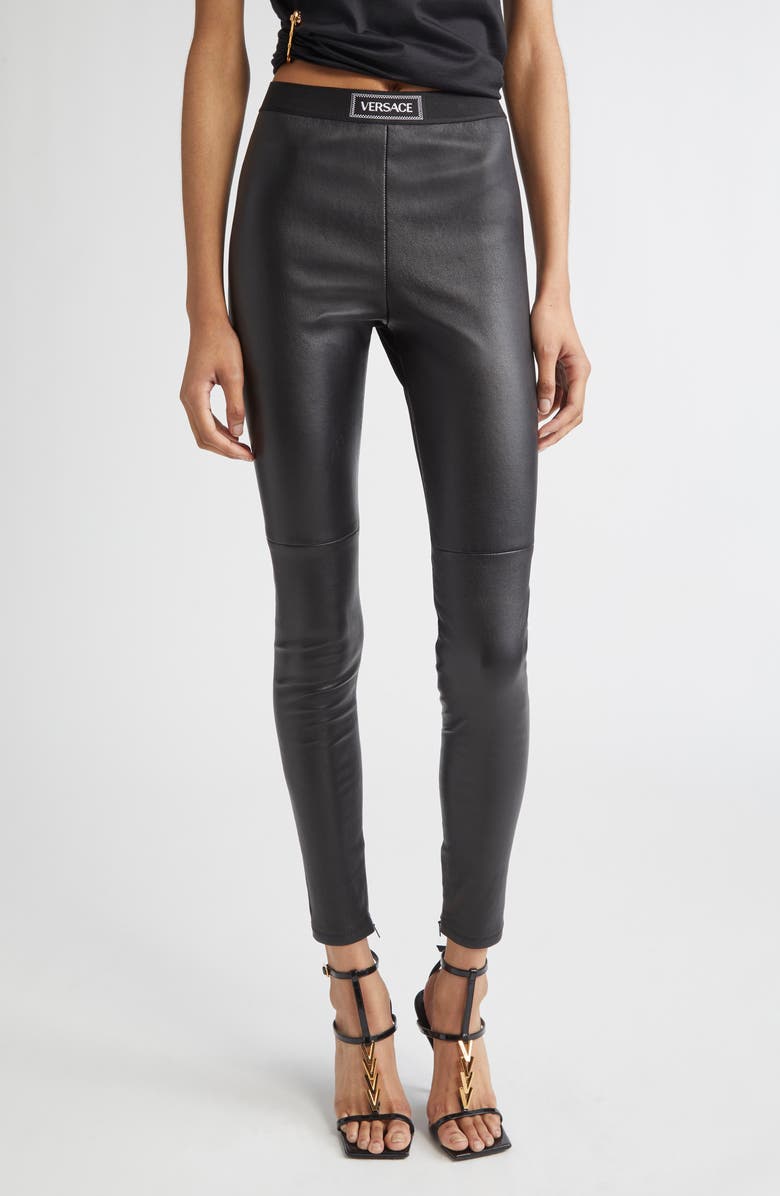 Stretch Plong&amp;eacute; Leather Leggings