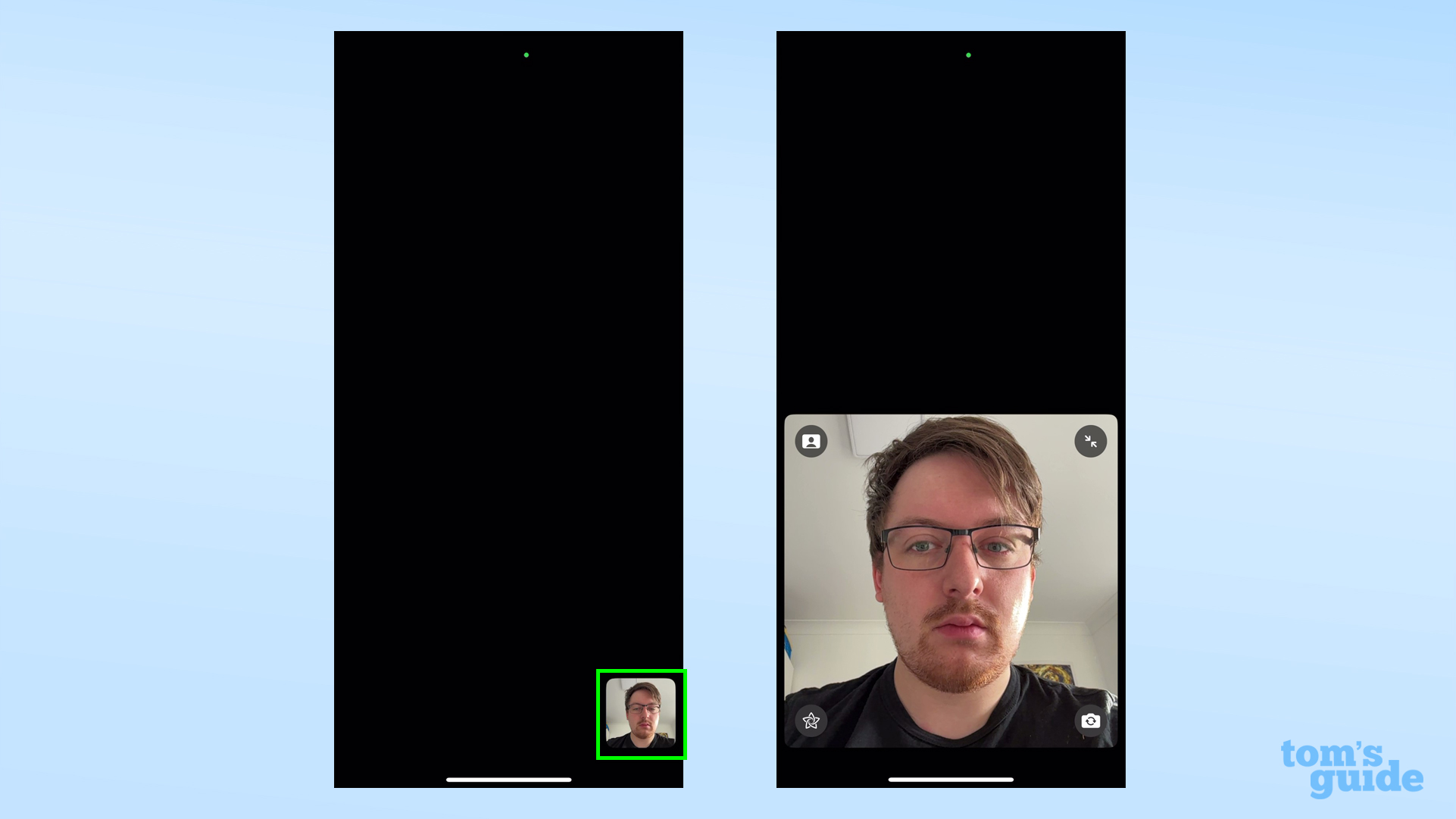 Два скриншота, показывающие, где найти настройки фильтра в FaceTime