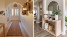 Two narrow entryways with runner rug and console table