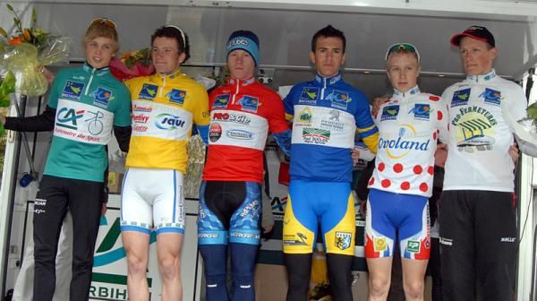 The various classification leaders on the podium.