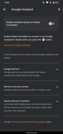 Stadia settings Google Assistant