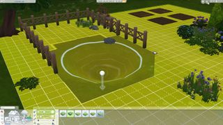Using the terrain tools to lower the ground to build a pond in The Sims 4