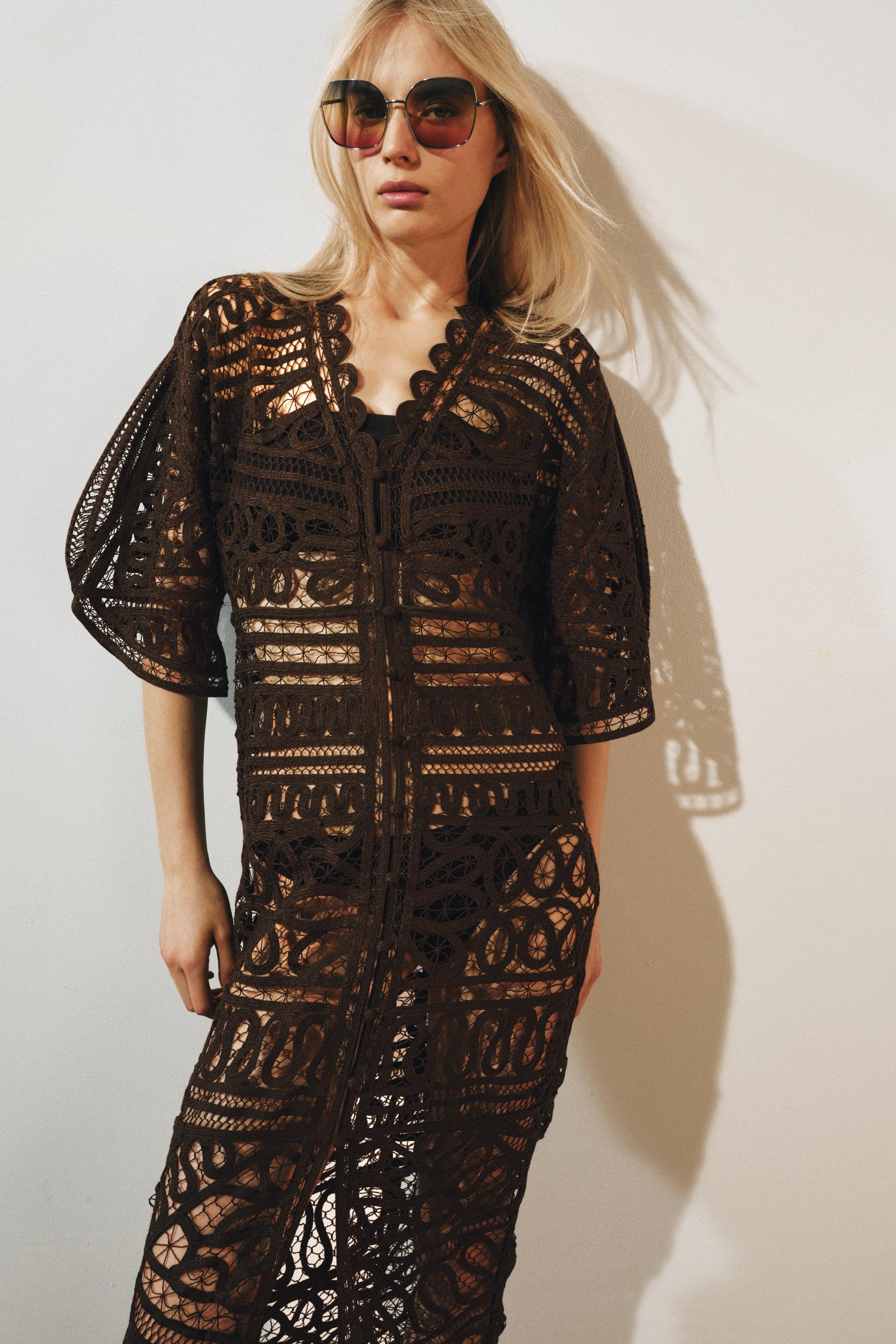 ZARA Zw Collection Long Crochet Dress - Brown - S