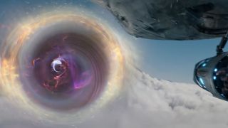 A wormhole generated by a time jet in The Adam Project.