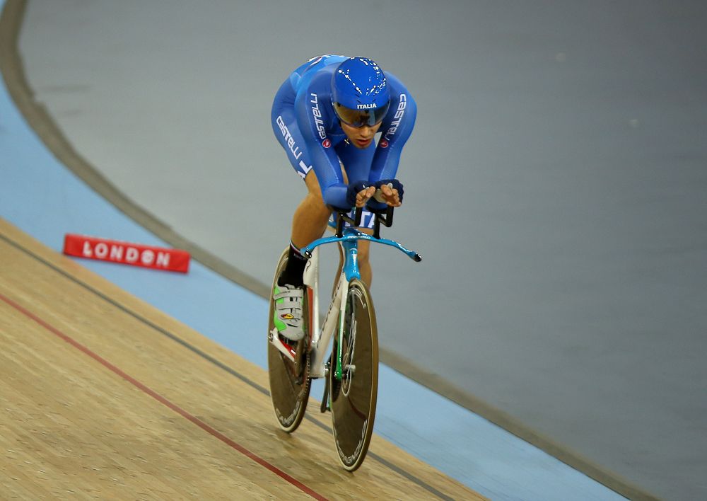 Filippo Ganna of Italy in action on his way to winning The Men's Individual Pursuit