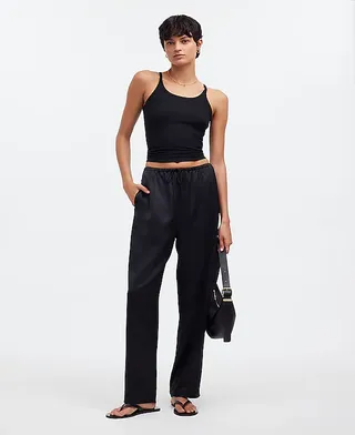 Madewell, Calça Slim Pull-On Pintucked em Cetim