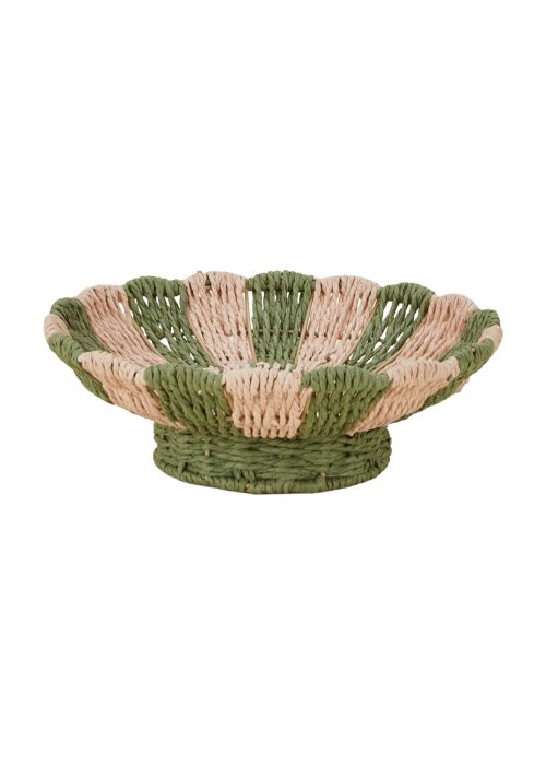 Woven Rope Footed Bowl - Green Stripe