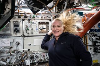 NASA astronaut Kate Rubins after successfully installing Made In Space's Ceramic Manufacturing Module on the International Space Station in the fall of 2020.