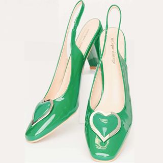 green patent slingback heels