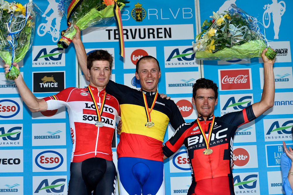 Jurgen Roelandts (Lotto Soudal), Preben Van Hecke (Topsport Vlaanderen - Baloise) and Greg Van Avermaet (BMC Racing Team).