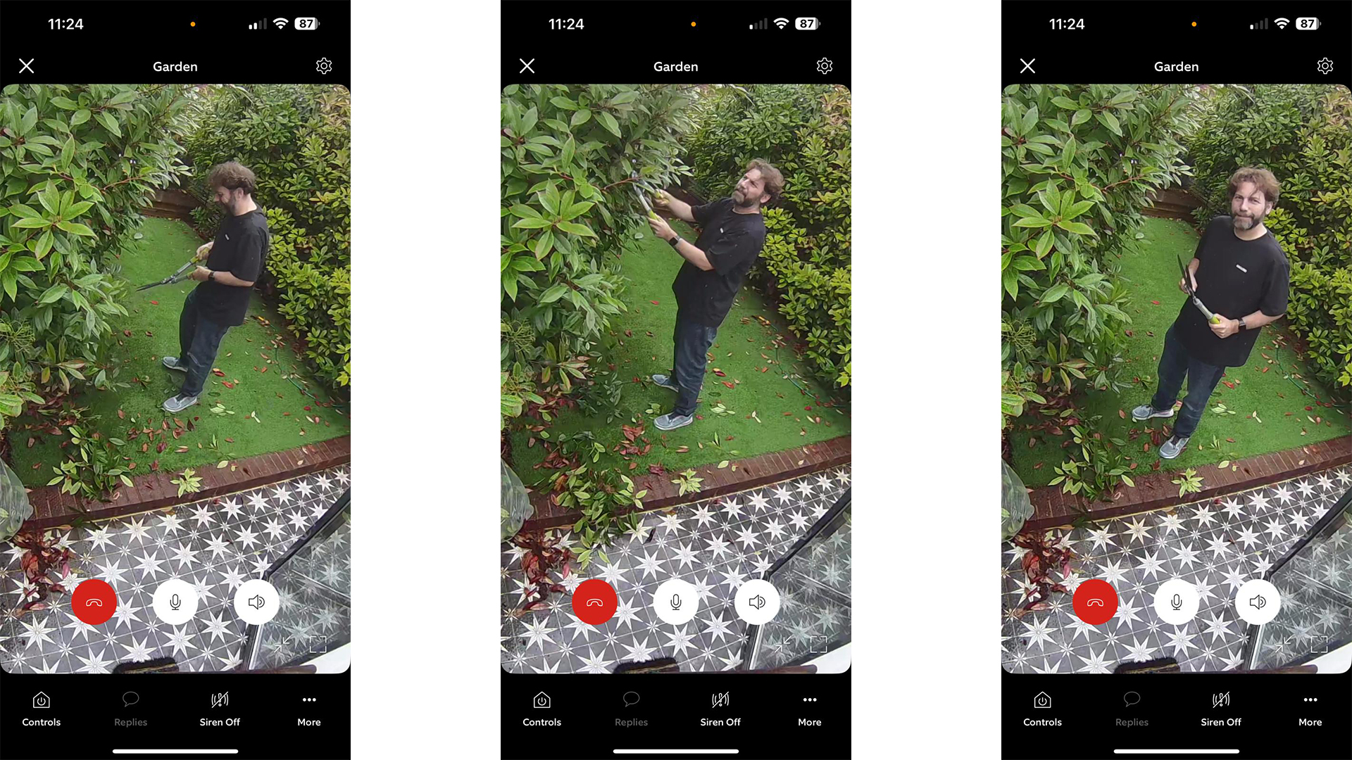 Three vertical views from Ring camera in ring app