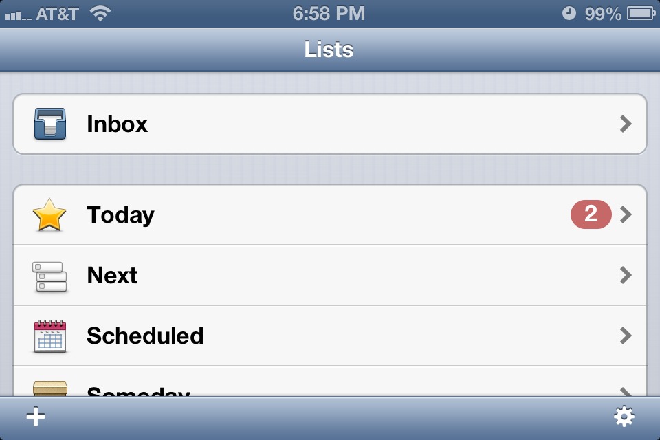 Things for iPhone main menu