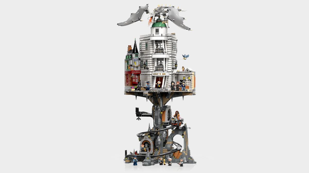 Lego Gringotts Bank on a plain background