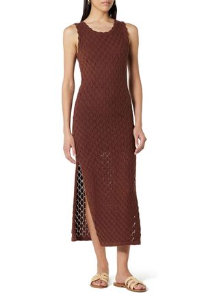 The Drop Women's Ritu Crochet Maxi Dress, Pointelle Cappuccino, Xxs