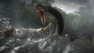 Snake affrontant un crocodile dans la rivière d'une jungle dans Metal Gear Solid 3 Snake Eater