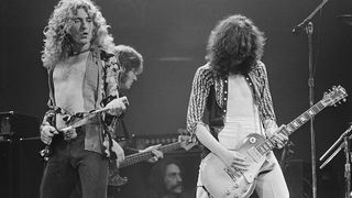 Led Zeppelin live onstage, with Jimmy Page rocking his number one Les Paul