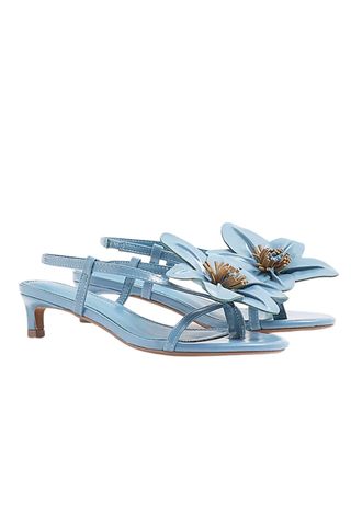 Blue Kitten Heel Flower Sandals