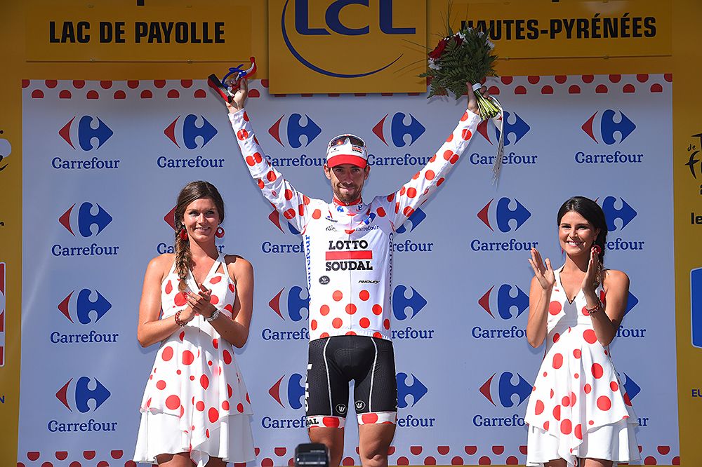 Thomas De Gendt in the mountain jersey