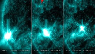 Three Mid-Level Solar Flares March 7-9, 2015