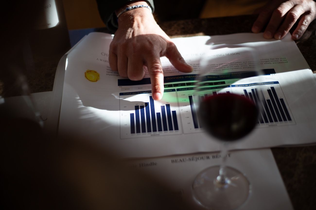 hand pointing at harvest data