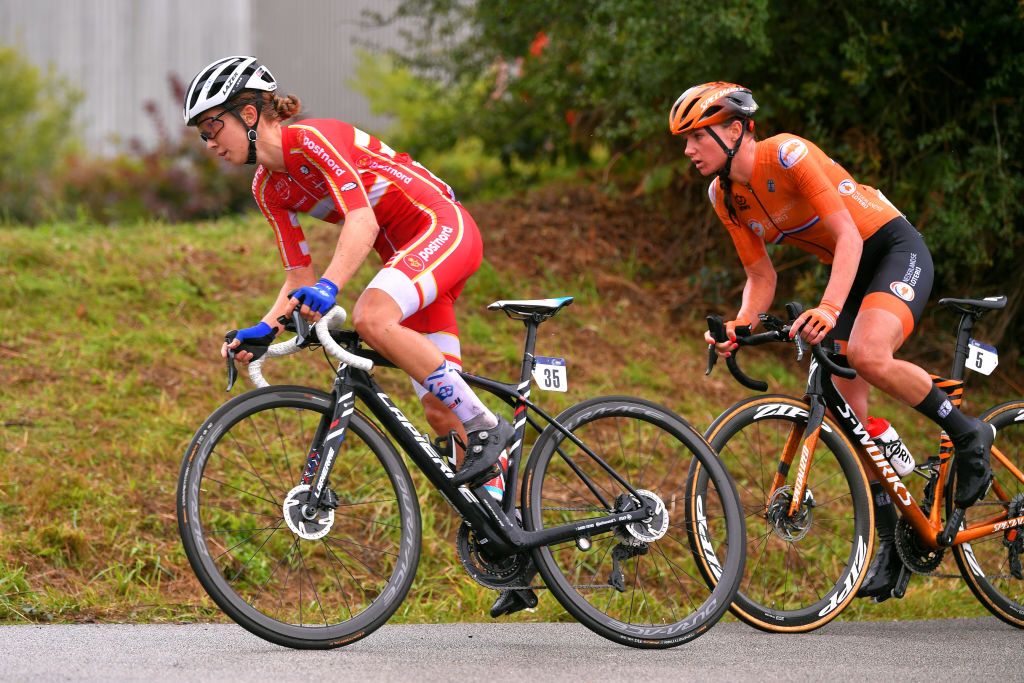 PLOUAY FRANCE AUGUST 27 Cecilie Uttrup Ludwig of Denmark Chantal Van Den Broek Blaak of The Netherlands during the 26th UEC Road European Championships 2020 Womens Elite Road Race a 1092km race from Plouay to Plouay GrandPrixPlouay GPPlouay on August 27 2020 in Plouay France Photo by Luc ClaessenGetty Images