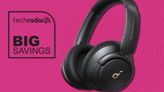 Anker Soundcore Q30 headphones in black on pink TR background with &#039;Don&#039;t Miss&#039; badge