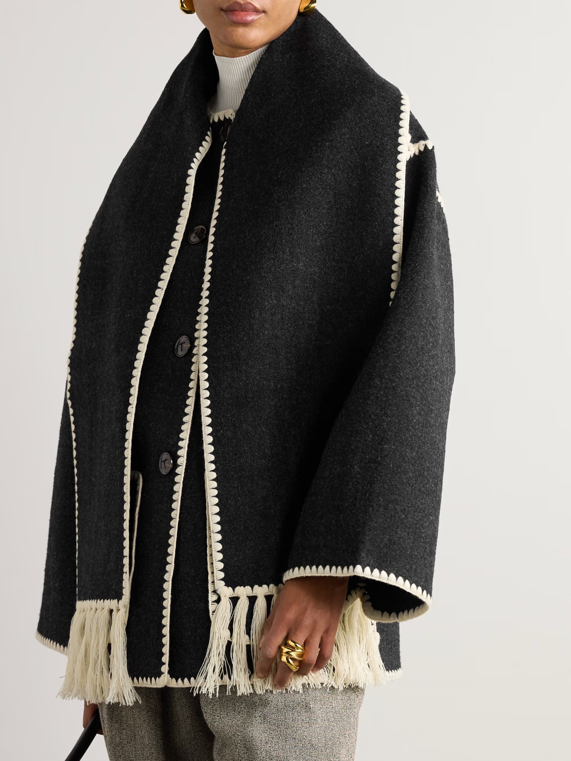Toteme, Draped Fringed Wool-Blend Jacket