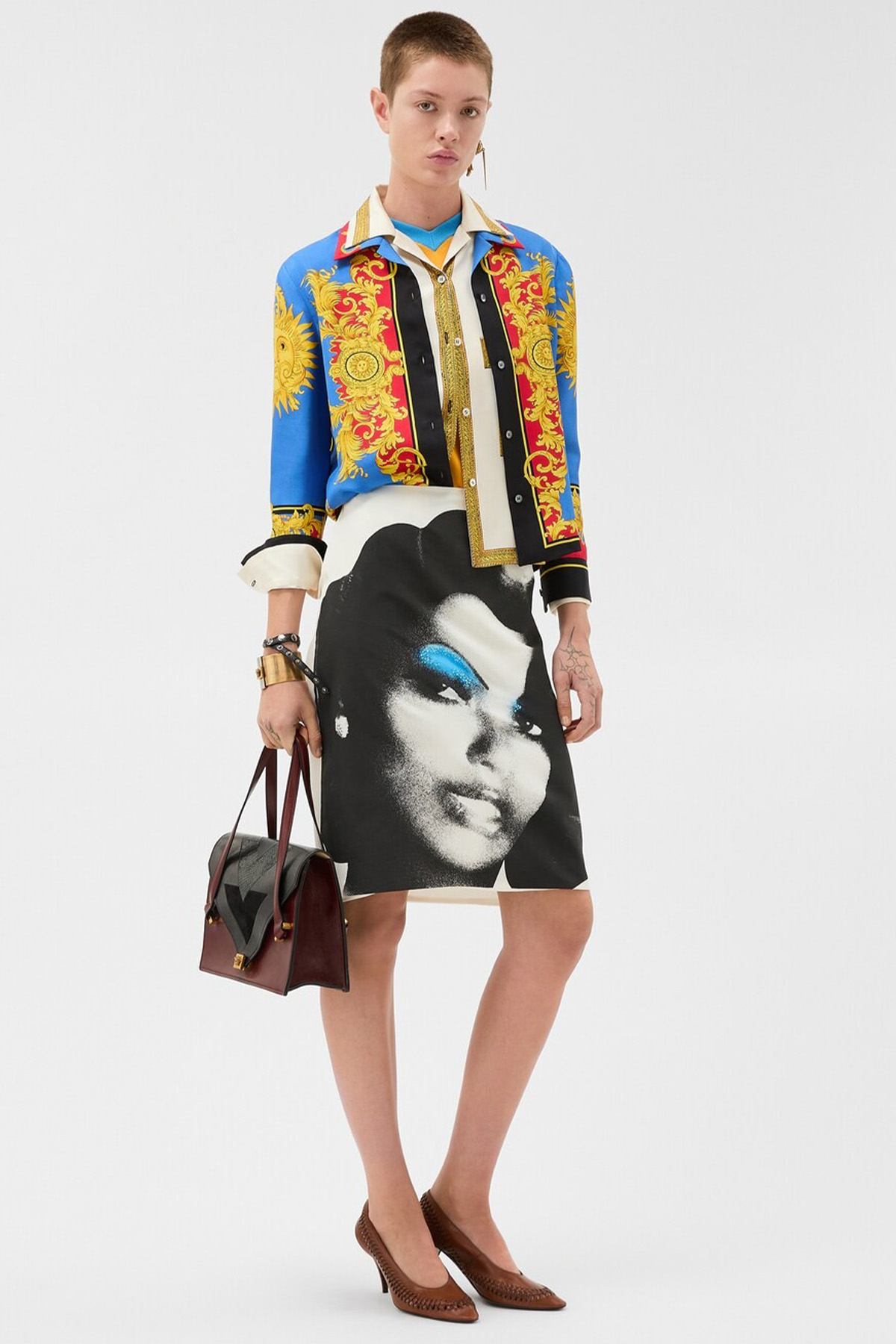 Printed Silk-Poplin Pencil Skirt