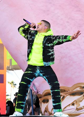 Best Coachella Fashion Looks | Bad Bunny performs at Coachella Stage during the 2019 Coachella Valley Music And Arts Festival on April 21, 2019 in Indio, California.
